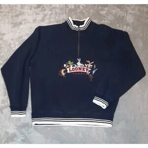 Vintage Y2K Looney Tunes Warner Bros 1/4 Zip Up Sweatshirt Pullover Size M GUC
